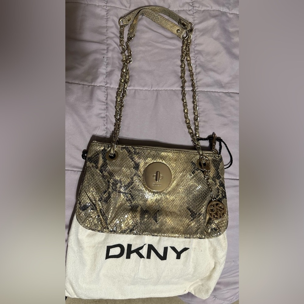 DKNY Metallic Gold Snakeskin Shoulder Bag